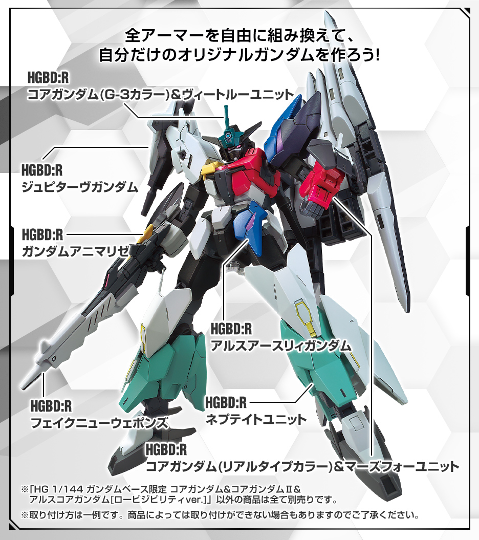 HG 1/144 ガンダムベース限定 コアガンダム&コアガンダムII&アルスコアガンダム[ロービジビリティVer.]